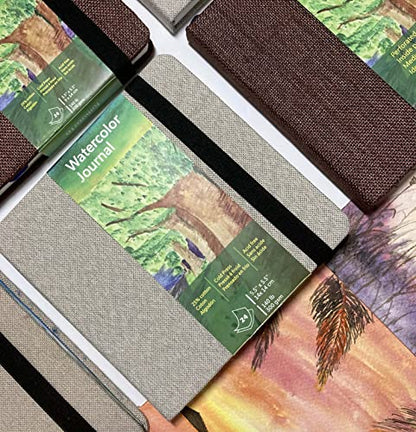 Watercolor Journal Sketchbook, 140 LB, 300 GSM, Cotton Paper, Cold Press | 3.5x5.5", 24 Sheets, 48 Pages, tumuarta Acid Free Watercolor Paper Sketch books For Use As Mixed Media Pad On The Go - color: Brown