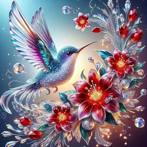 SHICERNHJ Hummingbird Diamond Art Kits for Adults,5D Full Round Drill Diamond Painting Kits for Flowers DIY Paint By Diamonds and Crafts for Adults Home Wall Decor 12 X 12inch - color: Bird