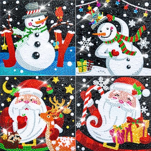 Labeol Diamond Art Kits for Kids Crafts for Girls Ages 6-8-10-12 Easy to DIY Creative Diamond Art Sticker Craft by Numbers Kits for Kids and Adult Beginners (4 Pack Christmas) - style: 4 pack Christmas