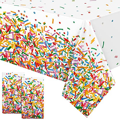 durony 2 Pieces Confetti Sprinkle Tablecloth Disposable Plastic Rectangle Sweet Candy Party Table Cover for Birthday Wedding Party Ice Cream Theme Parties Supplies - style: Confetti Sprinkle