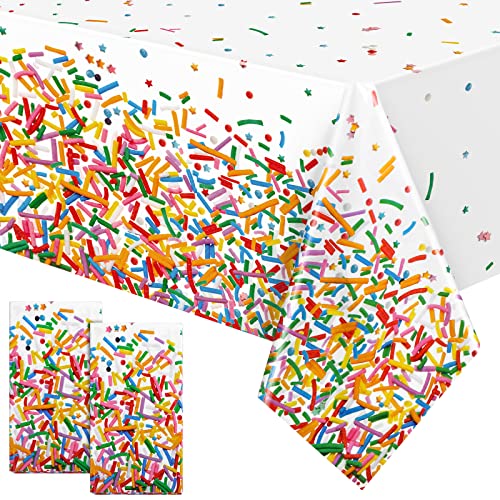 durony 2 Pieces Confetti Sprinkle Tablecloth Disposable Plastic Rectangle Sweet Candy Party Table Cover for Birthday Wedding Party Ice Cream Theme Parties Supplies - style: Confetti Sprinkle