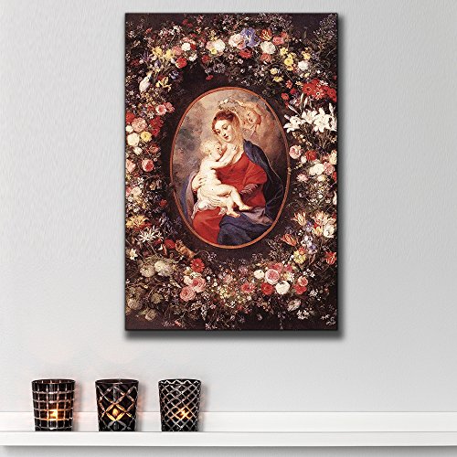 wall26 - Oil Painting of The Virgin and Child in a Garland of Flower by Peter Paul Rubens in 1621 - Baroque Style - Catholic - Canvas Art Home Art - 12x18 inches - color: 22. the Virgin and Child in a Garland of Flower, size: 18"L x 12"W