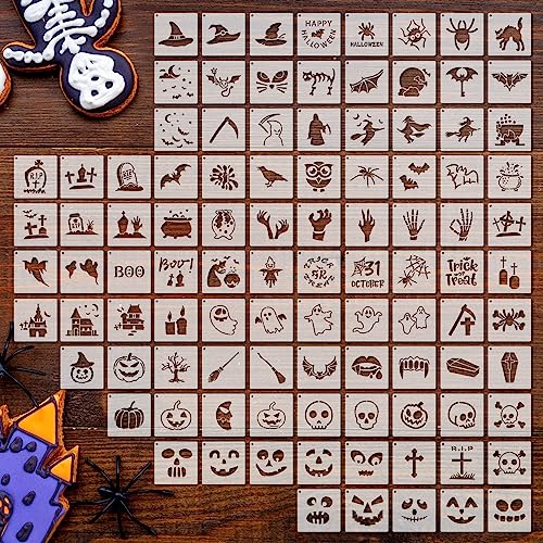 Fainne 100 Pcs 2 Inch Halloween Stencils Small Stencils for Painting | Reusable Craft Stencils, DIY Scrapbook, Wood Wall Fabric Rock Chalkboard Sign Painting, Home Art Decor Projects - style: Ghost