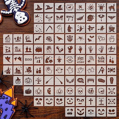 Fainne 100 Pcs 2 Inch Halloween Stencils Small Stencils for Painting | Reusable Craft Stencils, DIY Scrapbook, Wood Wall Fabric Rock Chalkboard Sign Painting, Home Art Decor Projects - style: Ghost