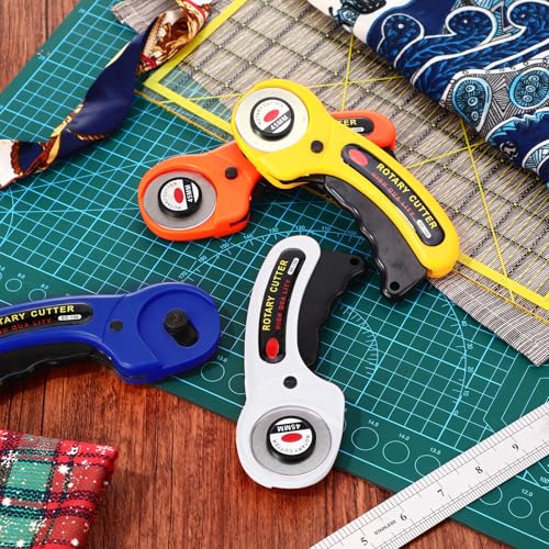Lothee 15 Pcs Rotary Cutters 45mm Blade Bulk Fabric Cutter Rotary Tools with Handle Safety Lock Quilting Supplies Stainless-Steel Blade for Quilting Sewing Leather Arts Crafts Fabric Paper