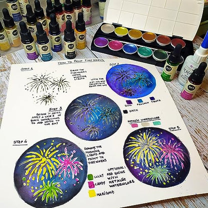 Prima Marketing Art Philosophy Metallic Accents Semi-Watercolor Paint -12 Cakes & Brush 655350592974 Metallic Accent Watercolors