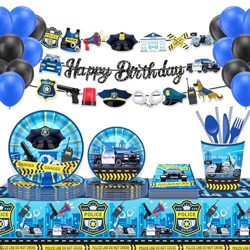 1Pc Police District Party Plastic Tablecloth 54 x 87 Inch Long Table Cover, Police Car Badge Party Tablecover for Police Game Theme Kids Baby Shower Birthday Dinner Picnic Kitchen Event - color: Police District