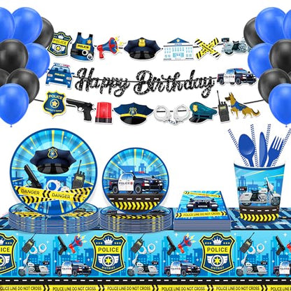 1Pc Police District Party Plastic Tablecloth 54 x 87 Inch Long Table Cover, Police Car Badge Party Tablecover for Police Game Theme Kids Baby Shower Birthday Dinner Picnic Kitchen Event - color: Police District
