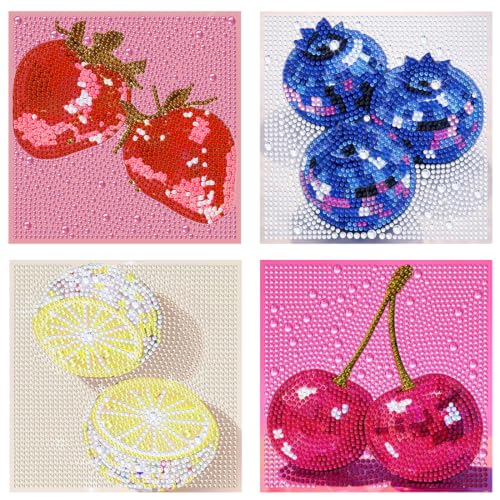 Tiwabb Fruit Diamond Art Kit for Kids with Box,DIY Crafts for Girls Boy | 4 Pack Diamond Painting for Kids,5D Full Drill Gem Art for Kids,Gifts for 6-12 Year Old Girls Boy 7x7 Inch - color: 4 Pack Fruit Diamond Art for Kids