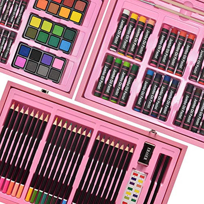 Sunnyglade 145 Piece Deluxe Art Set Wooden Art Box & Drawing Kit Pink - color: Pink