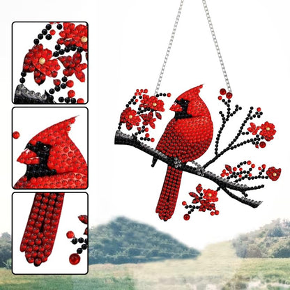 STGLCR DIY Hanging Diamond Art Pendant Painting Kit Cardinal,Acrylic 5D Painting Window Pendants Cardinals, Special Crystal Gem Craft Painting Kit Ornament Animal - color: Cardinal hanging