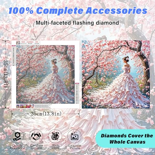 RYMILIE Beauty Square Diamond Art,Pink Cherry Blossom Tree Diamond Art Kits for Adults Beginner,Gift for Mother 5D DIY Full Drill Diamond Painting Gem Art, Home Wall Art (14x14 inch) - color: DP03649