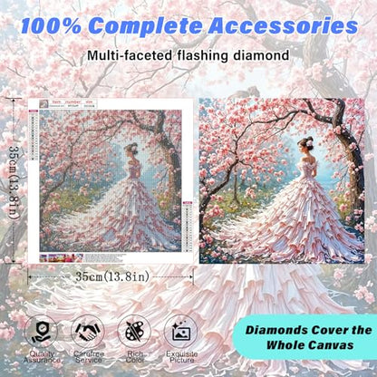 RYMILIE Beauty Square Diamond Art,Pink Cherry Blossom Tree Diamond Art Kits for Adults Beginner,Gift for Mother 5D DIY Full Drill Diamond Painting Gem Art, Home Wall Art (14x14 inch) - color: DP03649