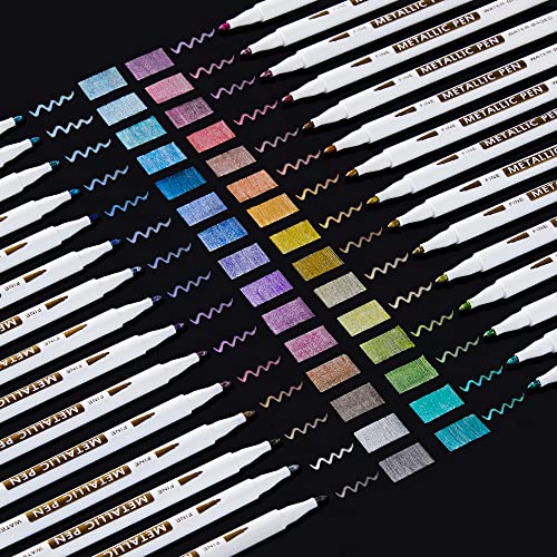 Shuttle Art Metallic Marker Pens, 30 Colors Metallic Paint Markers with 1 Coloring Book Fine Point for DIY Card, Calligraphy, Art and Crafting Projects, Works Great on Black Paper, Scrapbooks, Rock - color: 30 colors