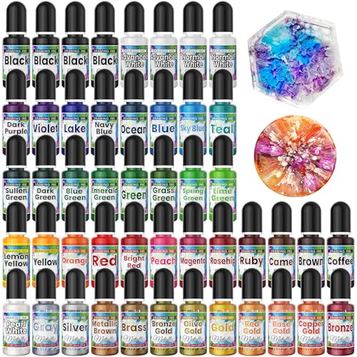 Alcohol Ink Set - 48 Bottles Vibrant Colors High Concentrated Alcohol-Based Ink, Concentrated Epoxy Resin Paint Color Dye Great for Resin Petri Dish, Coaster, Painting, Tumbler Cup Making(10ml Each)