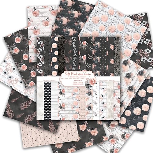 Scrapbook Paper 12x12 Inch, Double-Sided Decorative Craft Paper (Black) | 24 Sheets/24 Designs Wooden-free Vintage Patterned Background Paper for DIY Card Making, Junk Journal,Collage Album Decor - color: Black