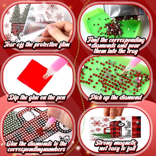 Saillong 12 Pack Christmas Diamond Painting Greeting Card Kits DIY Red Plaid Christmas Diamond Art Cards with Envelopes Xmas 5D Rhinestones Painting for Adults DIY Craft Family Friend Xmas Gifts - color: Plaid Christmas
