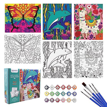 goldentime 3 Pack Kids Paint by Numbers Kit, Pre-Drawn Canvas Painting, Includes 8x10 inch Framed Canvas with 18 Acrylic Paints, 5 Brushes, Perfect Creative Gifts & Arts and Crafts for Kids - color: fantasy