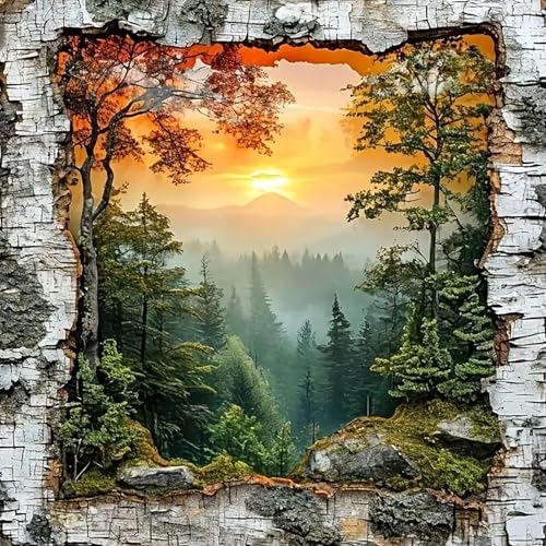 5D Forest Landscape Diamond Art kits for Adults Beginners 13.7x 13.7 Inch | Diamond Painting Kit DIY Full Round Drill Paint by Diamonds Dot Gem Art for Adult, Home Wall Decor - color: KM30-1