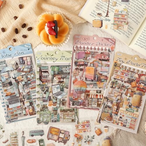 Uideyvi Travel Series Sticker Scrapbooking Supplies for Junk Journal, 16 Sheets PET Stickers(TZ-010-005) - color: Travel Series