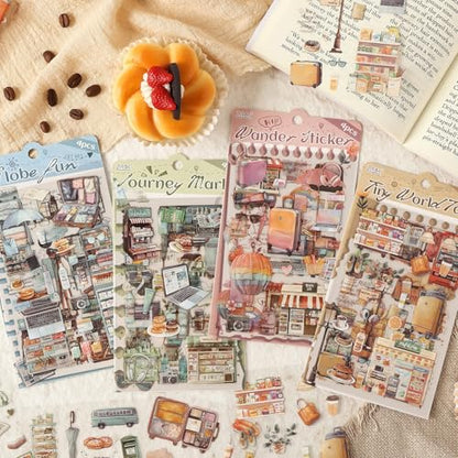 Uideyvi Travel Series Sticker Scrapbooking Supplies for Junk Journal, 16 Sheets PET Stickers(TZ-010-005) - color: Travel Series