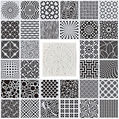 32 Pieces Geometric Stencils 8 x 8 Inch Painting Templates Mandala Stencil for Scrapbooking Cookie Tile Furniture Wall Floor Decor Craft Drawing Tracing DIY Art Supplies - size: 8inch-2