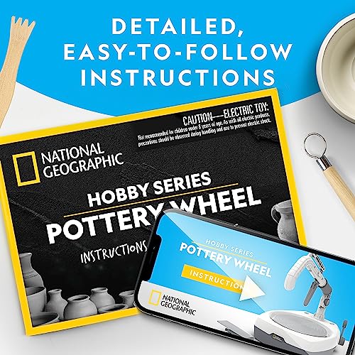 NATIONAL GEOGRAPHIC Hobby Pottery Wheel Kit - 8" Variable Speed Pottery Wheel for Adults & Teens with Innovative Arm Tool, 3 Lb Air Dry Clay & Art Supplies, Crafts for Adults, Craft Kits for Teenagers | 8-Inch Variable Speed Wheel, Innovative Arm Tool, 3