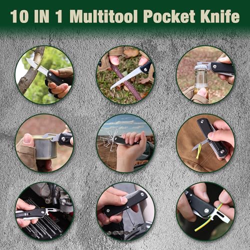 MOSSY OAK 10-in-1 Folding Pocket Knife with Saw, Stainless Steel | Includes can opener and screwdrivers, ideal for EDC, camping, hiking, fishing, and outdoor adventures