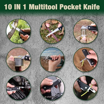 MOSSY OAK 10-in-1 Folding Pocket Knife with Saw, Stainless Steel | Includes can opener and screwdrivers, ideal for EDC, camping, hiking, fishing, and outdoor adventures