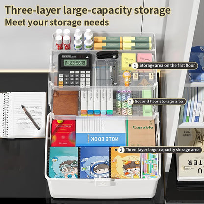 Large 3-Layer Craft Storage Box with Handle, Blue - color: Blue