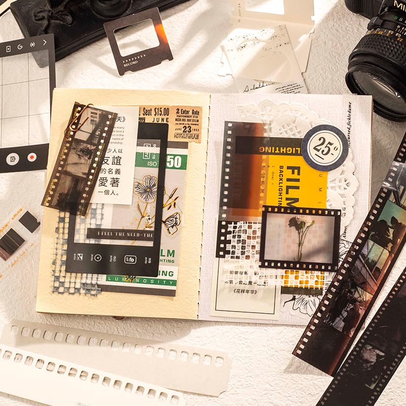 Diuhofart 94Pcs Scrapbooking Supplies Kit, Old Film Strips Photo Frames for Junk Journal Supplies, Scrap Booking Cutouts Papers Scrapbook Materials, Quote Stickers for Journaling, Collage - color: Classic Movie Filstrip Kit