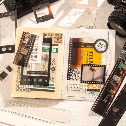 Diuhofart 94Pcs Scrapbooking Supplies Kit, Old Film Strips Photo Frames for Junk Journal Supplies, Scrap Booking Cutouts Papers Scrapbook Materials, Quote Stickers for Journaling, Collage - color: Classic Movie Filstrip Kit