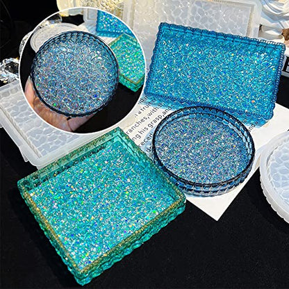 3PCS Diamond Resin Tray Mold with Edges, Silicone Tray Molds for Resin Casting, Square Rectangle Round Epoxy Mold DIY Jewelry Plate Box Candle Holder Container Art Craft Making Supplies - color: 3pc Diamond Trays