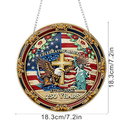 ARPADAMO Hanging Ornament Diamond Art Kits for Adult Eagle Wreath 7.2x7.2in | 5D DIY Special Shaped Crystal Freedom Cross Patriotic Pendant Diamond Painting Kit,Window Hanging Gift for Home Garden - color: DP03975