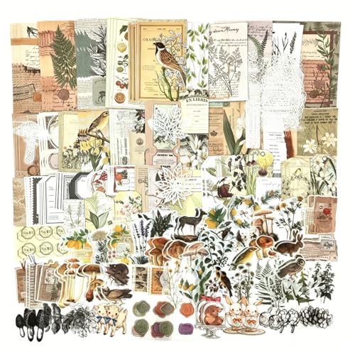 Esweny 260PCS Vintage Journaling Scrapbooking Supplies Scrapbook Sticker Paper Ephemera Pack for Junk Journal Planners Collage Craft Notebooks Album (Plants and Birds) - color: Plants and Birds