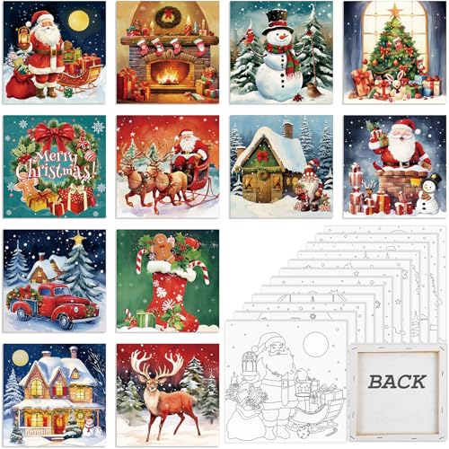 Sherr 12 Pcs Pre Drawn Canvas for Adults,Classic Xmas,8 x 8 Inch | Pre Printed Canvas, Sip and Paint Party Canvas Painting Kit, for Holiday Painting Crafts Favor - size: 8 x 8 Inch, style: Classic Xmas