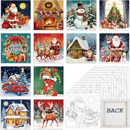 Sherr 12 Pcs Pre Drawn Canvas for Adults,Classic Xmas,8 x 8 Inch | Pre Printed Canvas, Sip and Paint Party Canvas Painting Kit, for Holiday Painting Crafts Favor - size: 8 x 8 Inch, style: Classic Xmas
