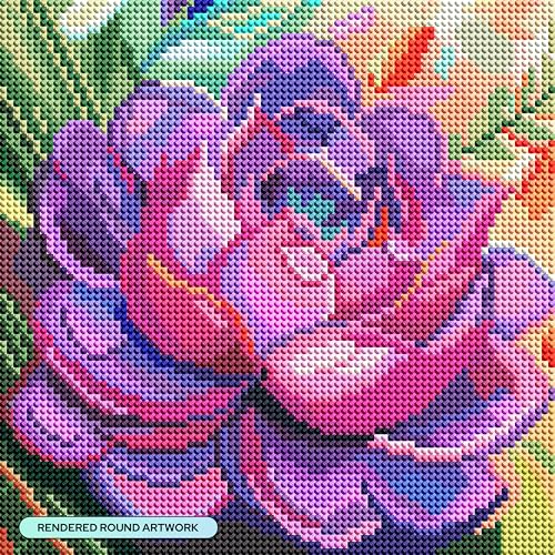 DIAMOND ART CLUB Lolite Succulent Diamond Art Kits for Adults | Premium Diamond Painting Kit, Fun DIY Crafts for Adults, Round Diamond Art Canvas, 9" x 9" (22.8 x 22.8 cm) - color: Lolite Succulent