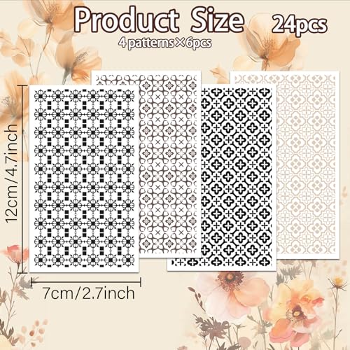 OLYCRAFT 24Pcs Ceramic Tile Clay Transfer Paper 4 Styles Geometric Pattern Clay Transfers Paper for Polymer Clays Earring Mosaics Transfer Sheets Small Ceramic Decal for Earring Jewelry Making - style: Ceramic Tile