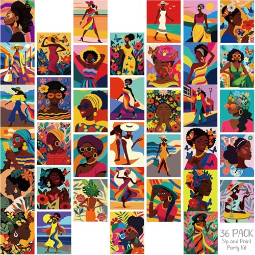 Harloon 36 Pcs 8 x 10 Inch Pre Drawn Canvas for Painting Afro Flower Butterfly Queen Pre Stretched Canvas Painting for Adults Outline for Sip and Paint Party Supplies Favor - style: Flower Queen