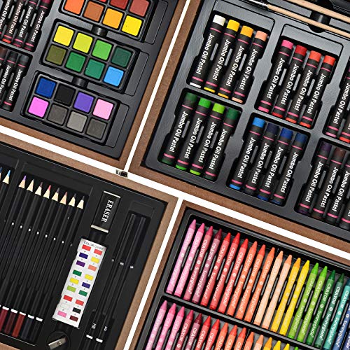 Sunnyglade 145 Piece Deluxe Art Set Wooden Art Box & Drawing Kit Tan - color: Tan