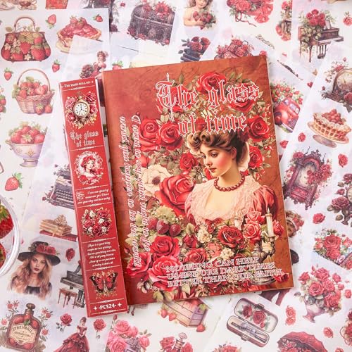 Washi Sticker Book for Scrapbook, 450+ Pre-Cut Scrapbooking Stickers, Vintage People Flowers Aesthetics Stickers for Adults and Teens, Junk Journal Supplies for Journaling Decorative DIY Arts Craft - color: The Glass of Time