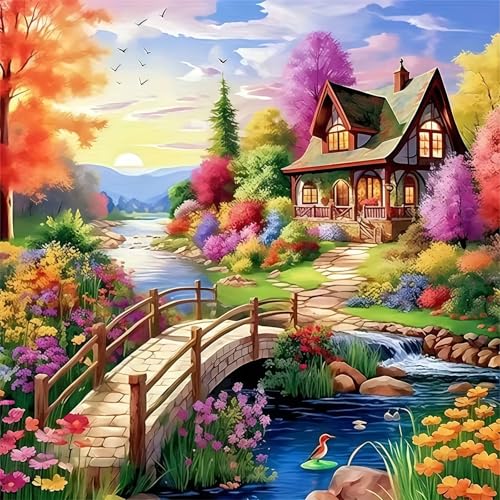 5D Diamond Painting Kits for Adults,The Rural Scenery Diamond Art Kits | 5D Paint by Diamonds,Full Drill Round Diamond Dot Gem Art Painting, for Home Wall Art Decor,13.78 X 13.78 inch - color: KM904-1