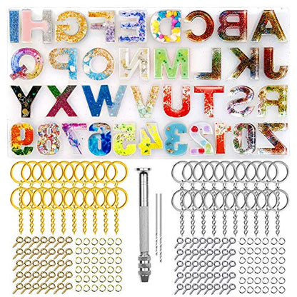 Nupinta 244Pcs Alphabet Silicone Resin Casting Molds Kit, Reversed Letters & Numbers Epoxy Casting Molds with Pin Vise Set for DIY Making Keychain/House Number Resin Crafts