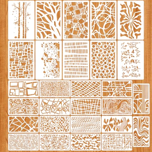 28 Pcs Texture Stencils for Crafts Reusable Mixed Size Abstract Texture Templates Featuring Wave Crackle Lines Grid Plant Geometric Stencils for Painting on Wall Canvas Card Making DIY Projects - style: Style 1