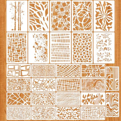 28 Pcs Texture Stencils for Crafts Reusable Mixed Size Abstract Texture Templates Featuring Wave Crackle Lines Grid Plant Geometric Stencils for Painting on Wall Canvas Card Making DIY Projects - style: Style 1