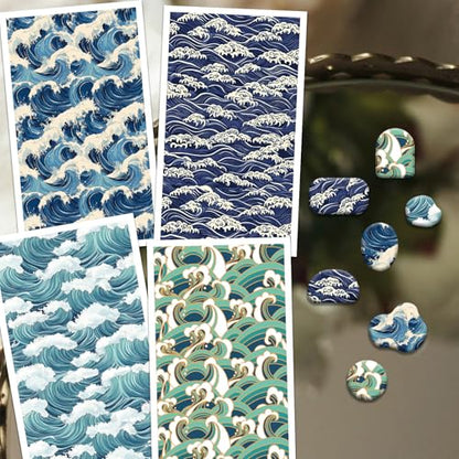 OLYCRAFT Ocean Pattern Clay Transfer Paper 4 Design 24 Pcs Transfer Paper for Polymer Waves Polymer Clay Transfer Sheets Summer Theme Small Transfer Paper for Clay Earrings Jewelry Making - style: Ocean