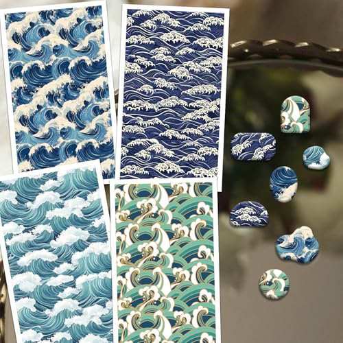 OLYCRAFT Ocean Pattern Clay Transfer Paper 4 Design 24 Pcs Transfer Paper for Polymer Waves Polymer Clay Transfer Sheets Summer Theme Small Transfer Paper for Clay Earrings Jewelry Making - style: Ocean