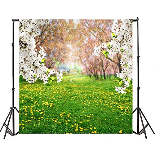 AOFOTO 4x4ft Spring Scenic Backdrop Sweet Flowers Photography Background Meadow Floral Blossoms Garden Florets Grassland Park Trees Kid Baby Girl Artistic Portrait Photo Studio Props Video Wallpaper - size: 4x4ft