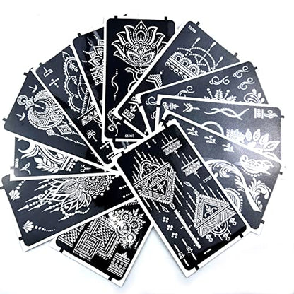 XMASIR 12 Sheets Henna Tattoo Stencils, Glitter Airbrush Hand Temporary Tattoo Stickers Indian Arabian Self Adhesive Tattoo Templates (S5-12P) - size: S5-12P